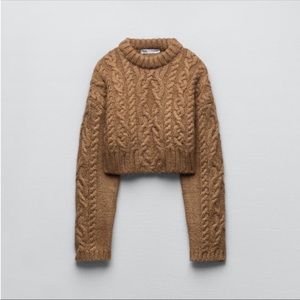Zara Taupe Brown Cable Knit Sweater